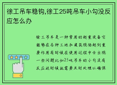 徐工吊车稳钩,徐工25吨吊车小勾没反应怎么办